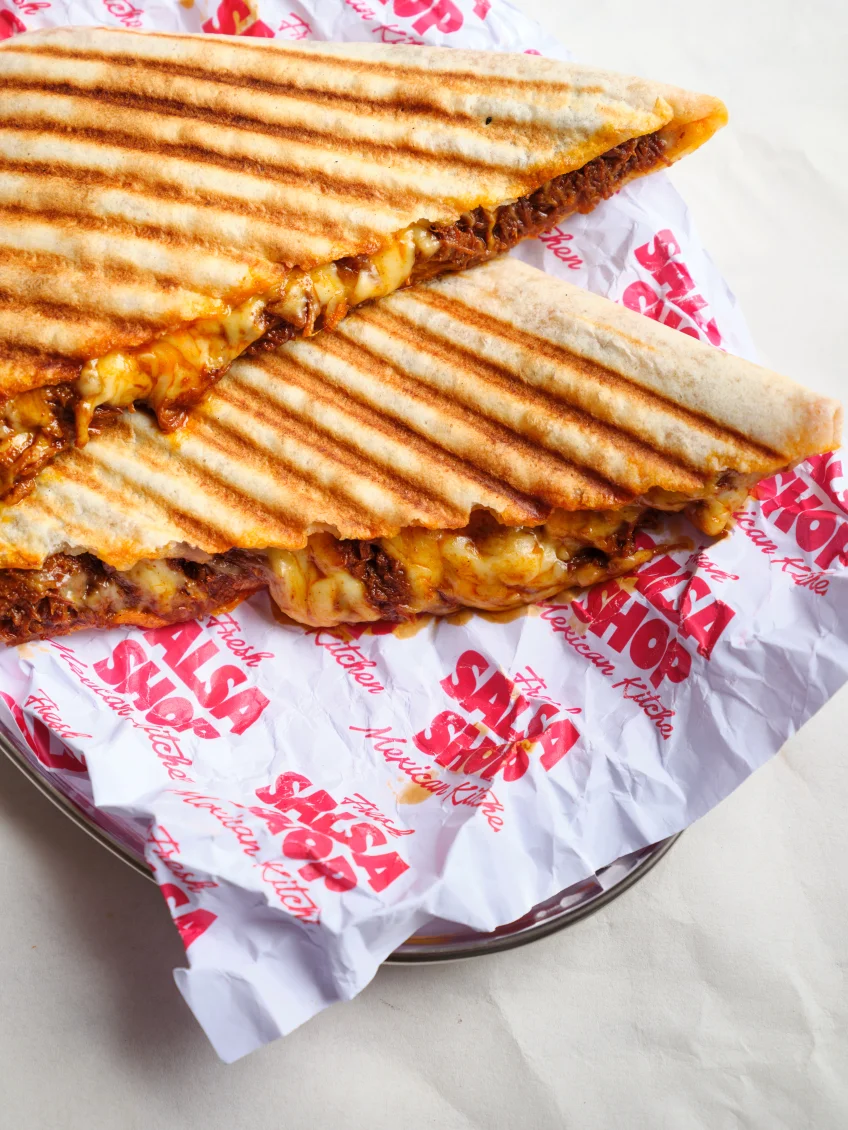 Grilled Salsa Shop quesadilla in branded wrapper